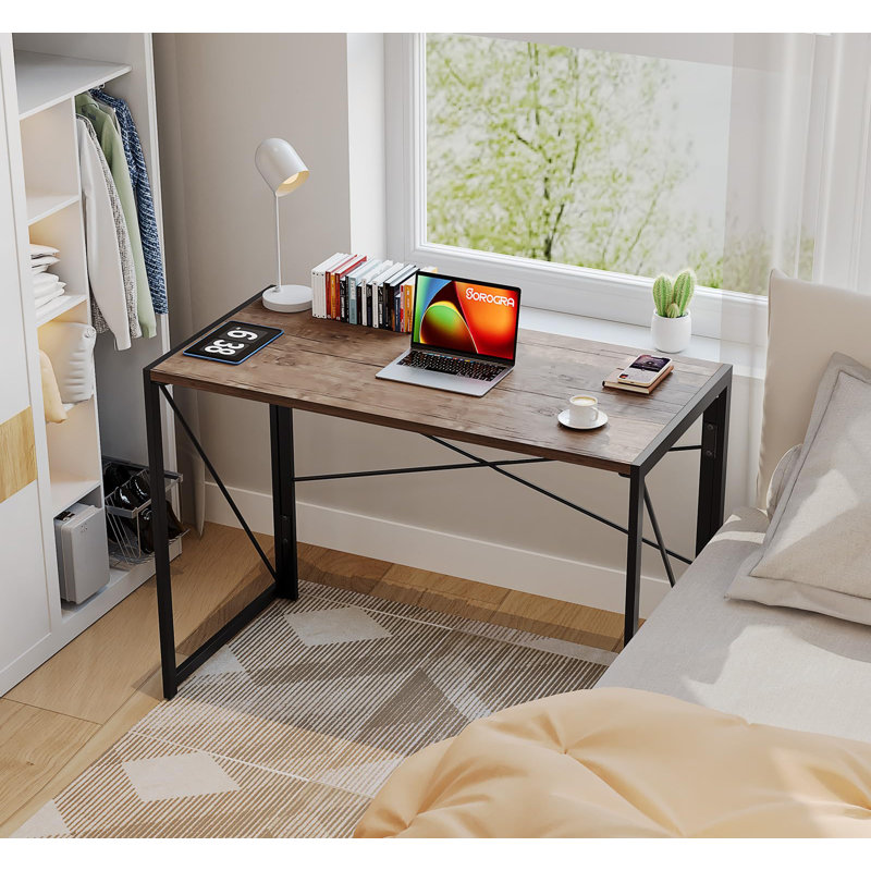 Folding Desk No Assembly Required, 39.4 Inch Writing Computer Desk Space Saving Foldable Table Simple Home Office Desk,Brown