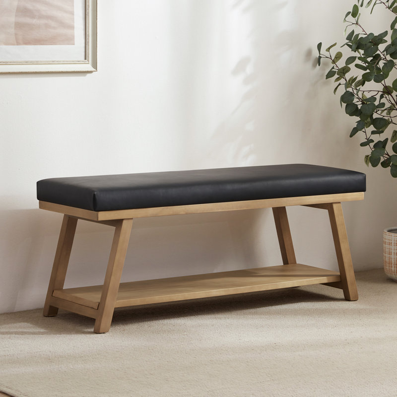 Banc de rangement en similicuir Hahnville, Noir