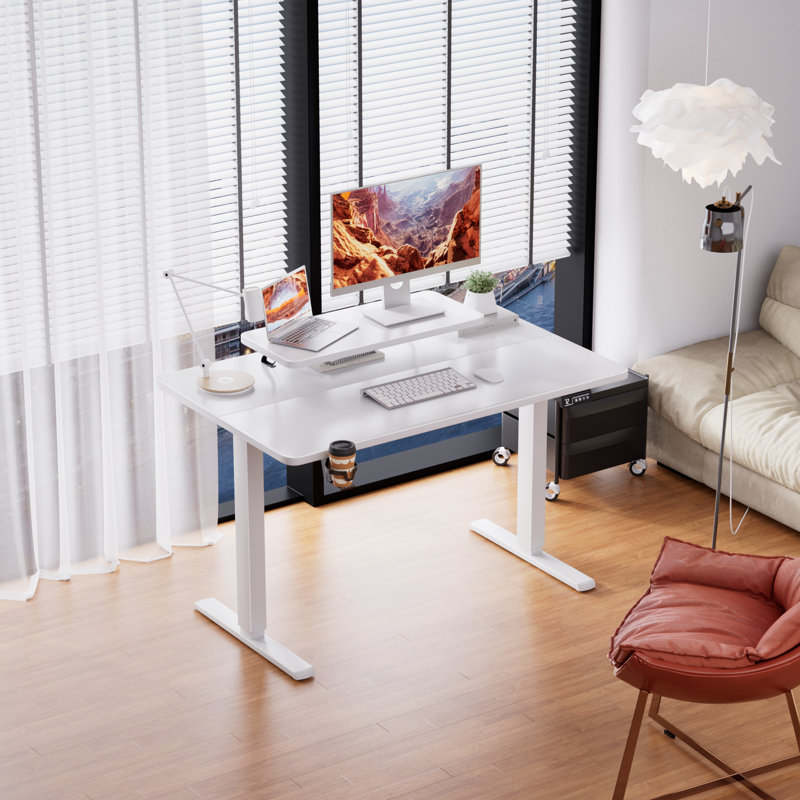 Kreutzer Height Adjustable Standing Gaming Desk, White/White, 28.7" H x 47.24" W x 23.62" D