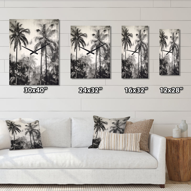 Horloge murale moderne Black Palm Paradise II - Tropical, Grand