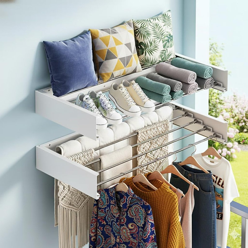 Séchoir à linge mural rétractable, sécheuse à vêtements pliable robuste, peu encombrant pour une utilisation intérieure et extérieure