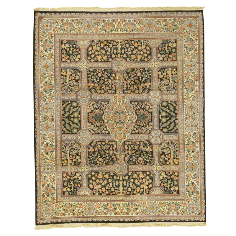 Tapis noir et ivoire de haute qualité noué à la main