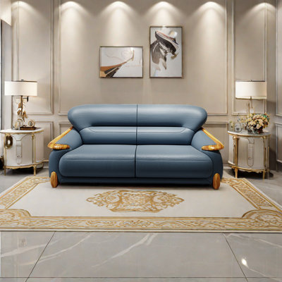 European-style Living Room Modern And Simple Sofa 68.9'' Genuine Leather Loveseat