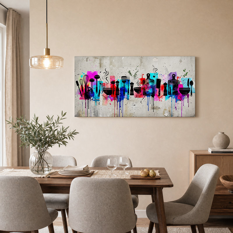 Art mural sur toile, aquarelle colorée, silhouettes, L 32 po x H 16 po