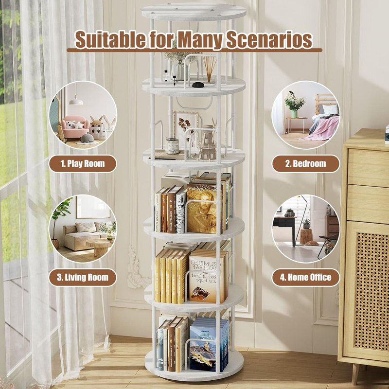 Rotating Bookshelf, 3 Tier Round Revolving Bookcase with Special Visible Partition Storage, 360° Display Spinning Small Bookshelf Tower Book Shelf Organizer for Bedroom