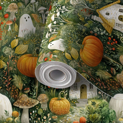 Papier auto-adhésif à peler et coller aquarelle Autumn Forest Cottage auto-adhésif et amovible 17,7 po x 118 po (45 x 300 cm)