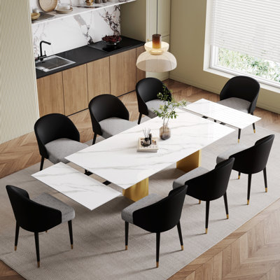 Andrik 9 - Piece Dining Set with 94.5'' Extendable Sintered Stone Table and 8 Dining Chairs for 8-10