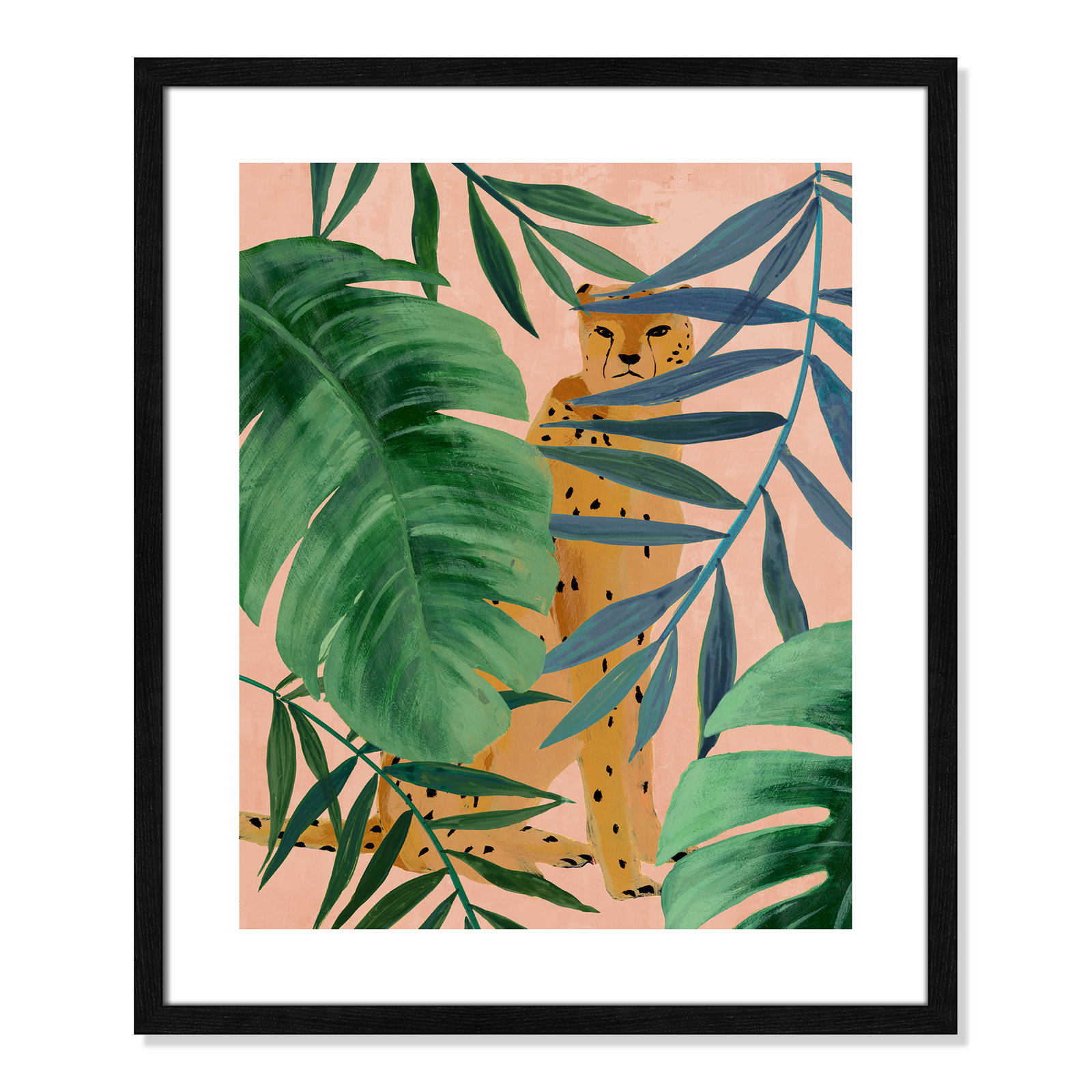 Silent Jungle - Painting Print, 25.5" H x 21.5" W x 0.75" D, Black Wood Framed Paper