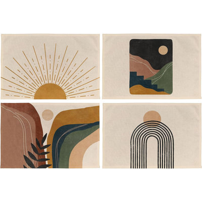 Boho Placemats Set Of 4,Abstract Boho Style Placemats For Dining Table Decor,12X18 Inches
