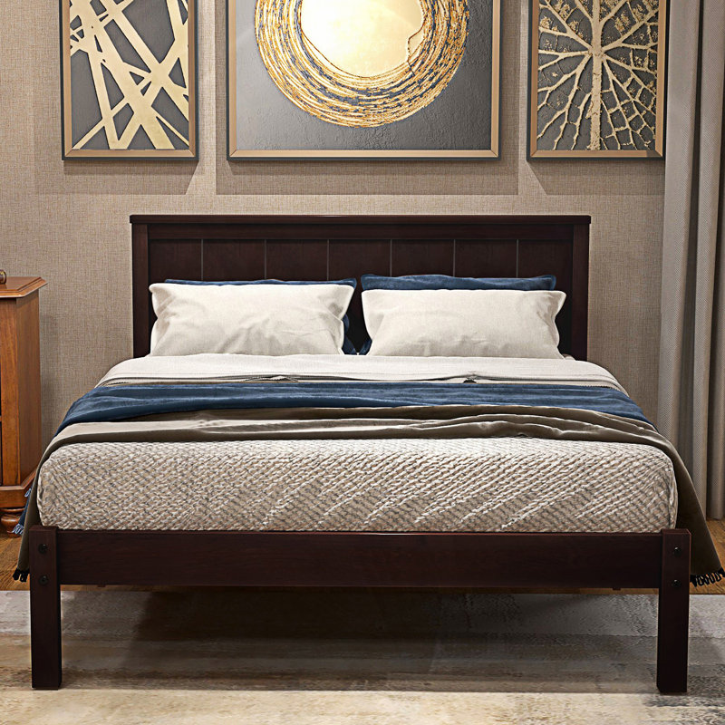 Modern Platform Bed Frame With Headboard, Twin, Espresso