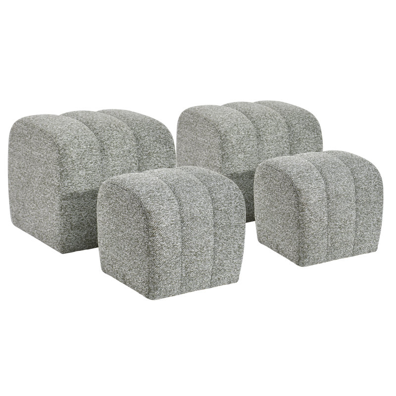 Nestable Upholstered Boucle Fabric Ottoman Set, Green