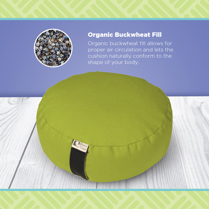 Zafu Meditation Pillow - Cotton Yoga Pillow for Sitting on Floor with Organic Buckwheat Fill, Zen Kneeling Prayer Pad - Round or Oval
