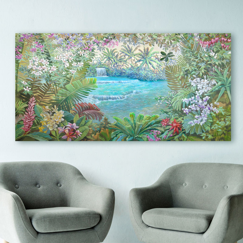Tropical Waterfall 1 Piece Wrapped Canvas Wall Art, 35cm H x 70cm W x 4cm D