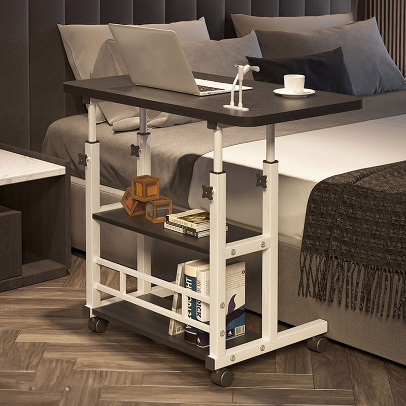 Height Adjustable Mobile Overbed Table with Wheels, Dark Grey/White