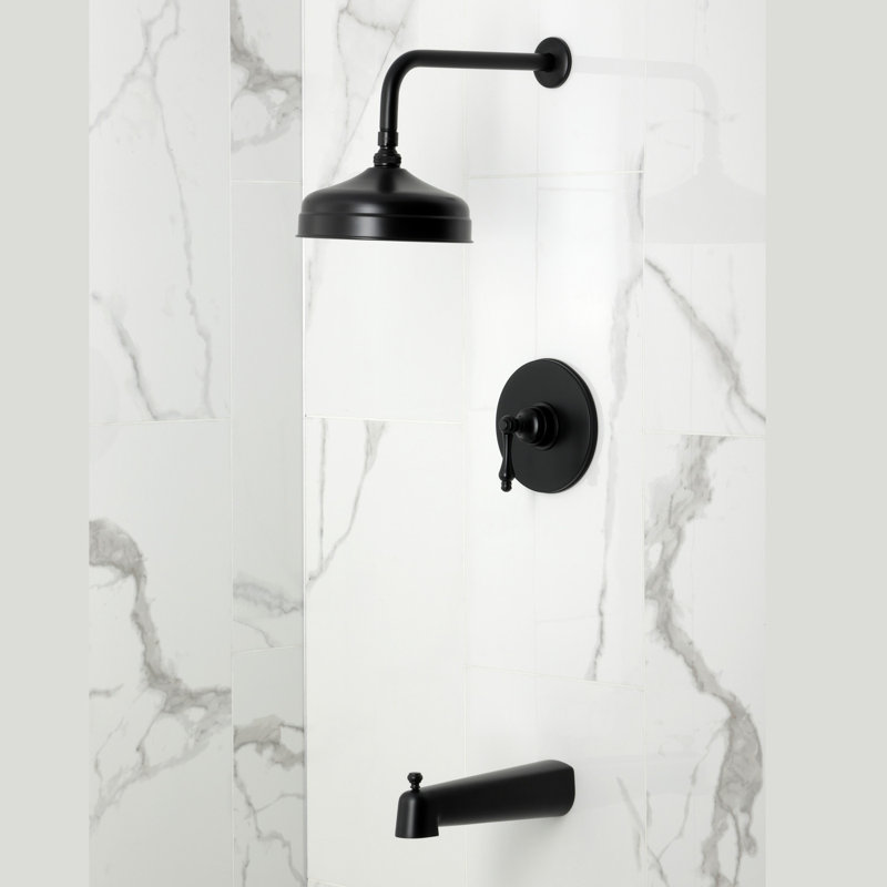 Robinet de baignoire et douche à pression équilibrée à poignée simple Kingston Brass, Noir mat
