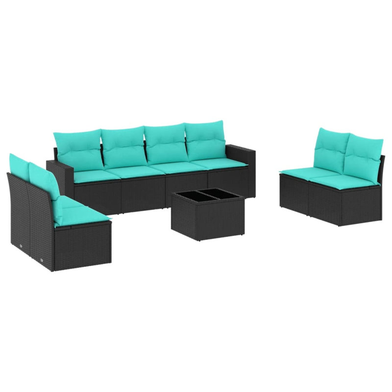  Ensemble de canapé de patio 9 pièces avec coussins en rotin de polyester noir