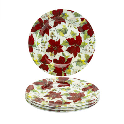 Poinsettia Chintz Bone China Dessert / Salad Plate 7.5-Inch, Set Of 4