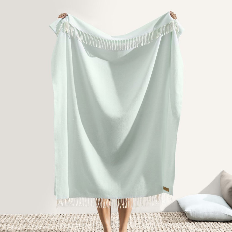 Italian Herringbone Throw Blanket, Ice Blue