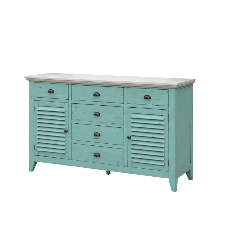 Commode combinée 6 tiroirs Milne, Turquoise