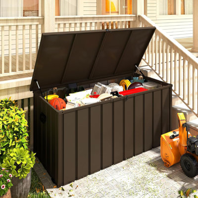 Boîte de rangement en métal 200 gallons, boîte de rangement extérieure imperméable avec couvercle verrouillable, grande armoire de rangement pour meubles de jardin