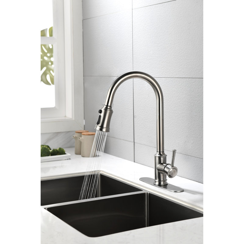 Stainless Steel Kitchen Pull Out Faucet With Dirt Coating And Temperature Adjustment In Brushed Nickel Single Handle Down Corrosion Resistance