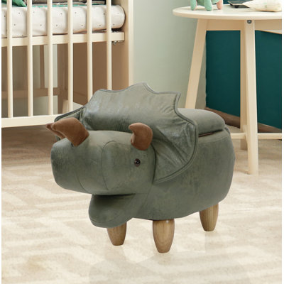 Critter Sitters 15-In. Seat Height Green Triceratops Dinosaur Animal Shape Storage Ottoman Stool