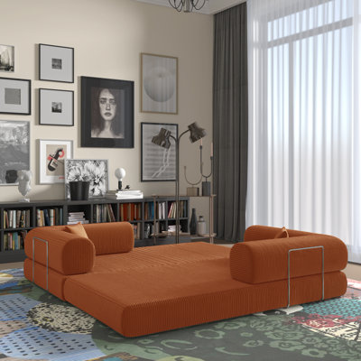 Jairden Corduroy Boneless 3-in-1 Adjustable Corduroy Sleeper Sofa Bed In A Box, Convertible Modern Foldable Sofa (with 2 Throw Pillows)