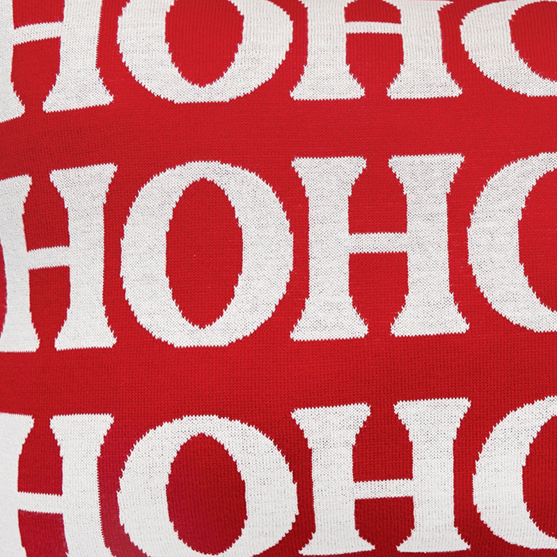 Festive Red and White Knitted Holiday Throw Pillow