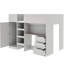 Lit mezzanine double en gris avec garde-robe et bureau intégrés - apparence de chambre à coucher, garde-robe et espaces de rangement
