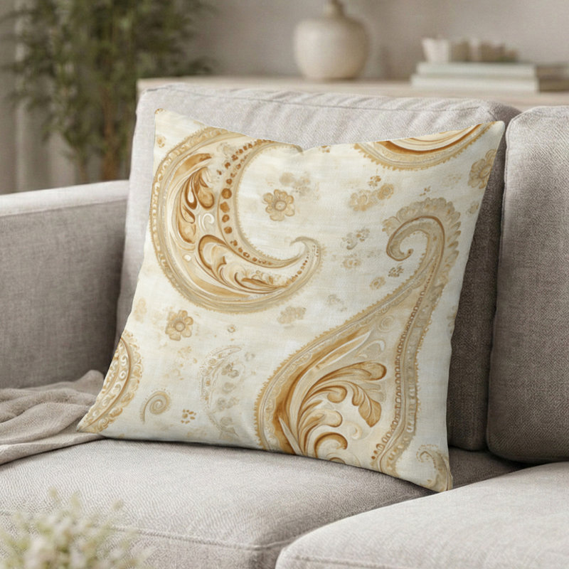 Coussin décoratif moderne à motif floral cachemire beige, H 18 po x l 18 po
