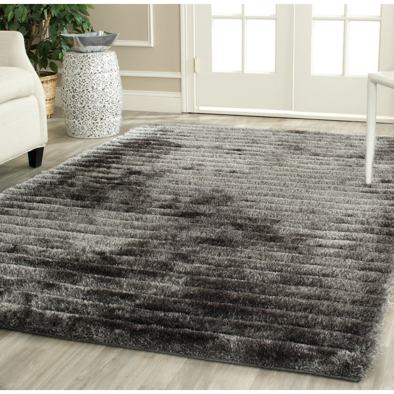 Tapis gris/noir touffeté à la main Blanch, Rectangle 8 pi x 10 pi