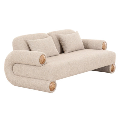 Ranlo - Modern Beige Fabric + White Burl Loveseat Sofa