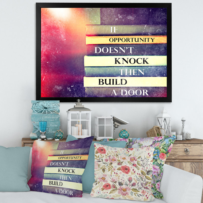 «If Occity Do Not Knock Build a Door», art textuel sur toile, H 16 po x l 32 po x P 1,5 po, Toile avec cadre noir