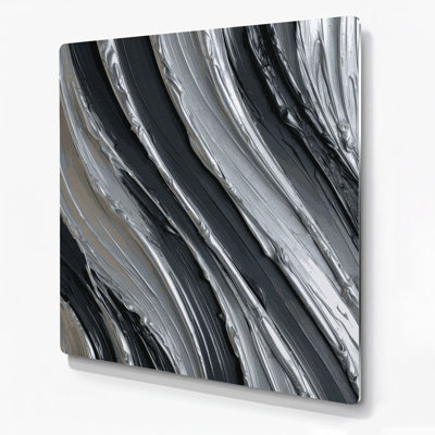 DiagonalStripes Dark Gray Silver Gray Metal Wall Art
