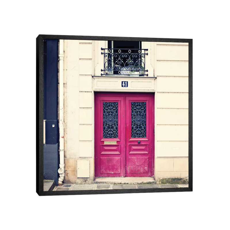 Paris Pink Door by Caroline Mint - Print on Canvas, Black Framed, 66.04 cm H x 66.04 cm W