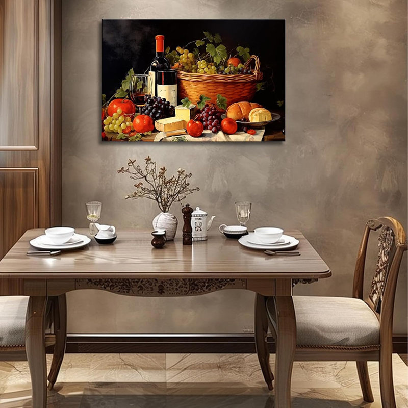 Kitchen Wine Wall Art Food Picture Prints Grape Fruit Still Life Painting Modern Artwork for Home Dinning Room Wall Decor(Artwork-2,24"x36")