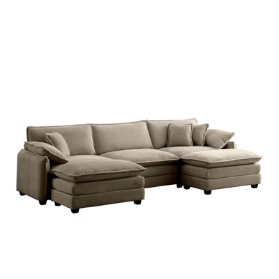 Camel Corduroy Modular U-Shaped Sectional Sofa with 2 Reversible Ottomans, 3-Seater Oversized Living Room Couch