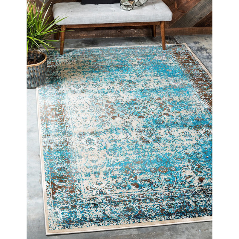 Tapis oriental brun / crème / bleu Majestice, Rectangle 7 pi x 10 pi
