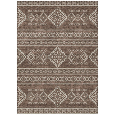 3' X 5' Brown And Ivory Southwestern Washable Indoor Outdoor Area Rug