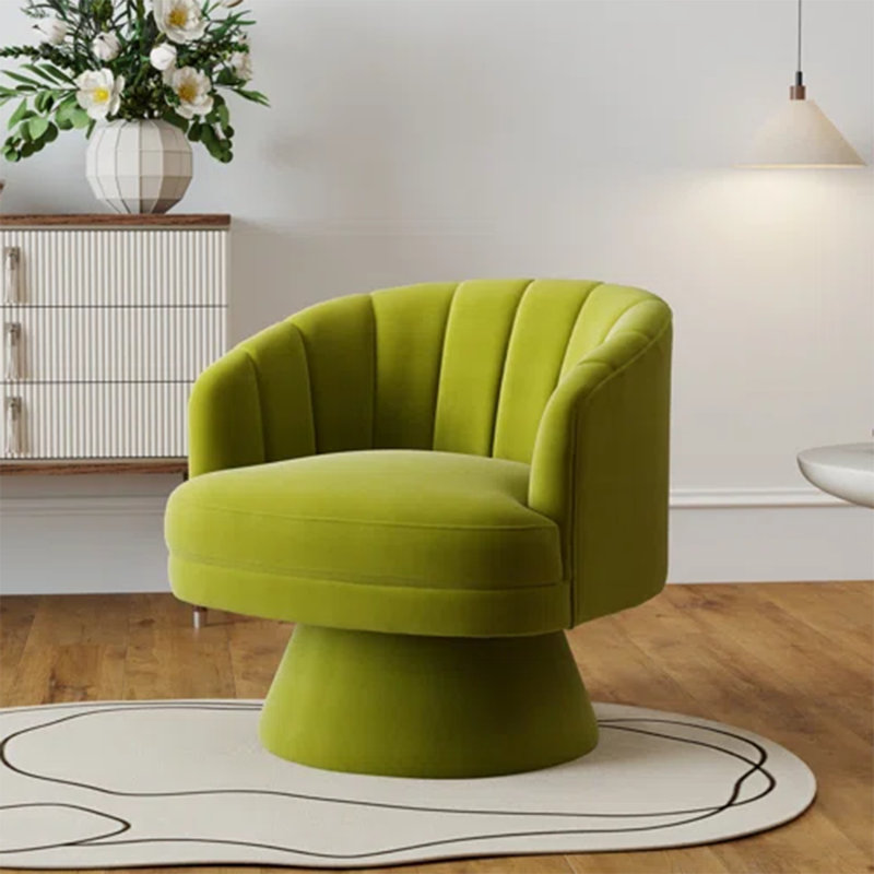 Murrow Velvet Swivel Barrel Chair, Green