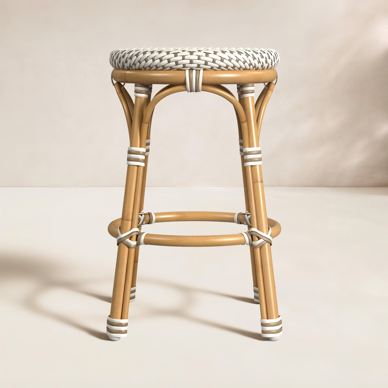 Ellie Patio Counter Stool, Beige/White