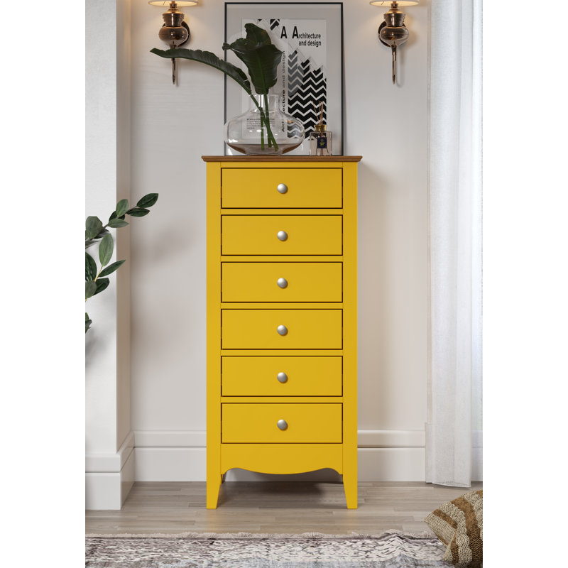Delrick 6 Drawer 50Cm W Tallboy, Yellow/Brown