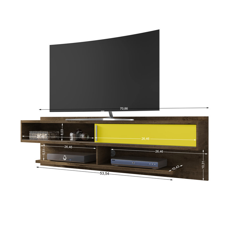Gordan Floating TV Stand for TVs up to 60", Rustic Brown/Yellow