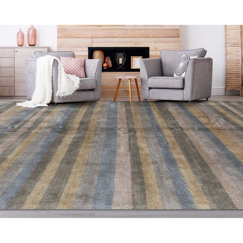 Ecco Gabeh Wool Striped Area Rug in Olive/Gray, Rectangle 5'9" x 8'10"