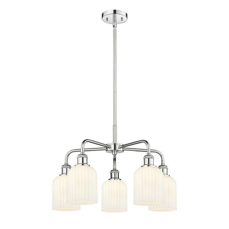 Ballston - Trig - 5 Light 23" Stem Hung Chandelier, Gloss White, Polished Chrome