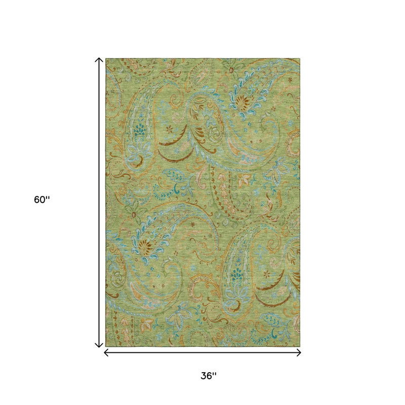Tapis vert / bleu 3 pi x 5 pi avec motif cachemire lavable et protection UV