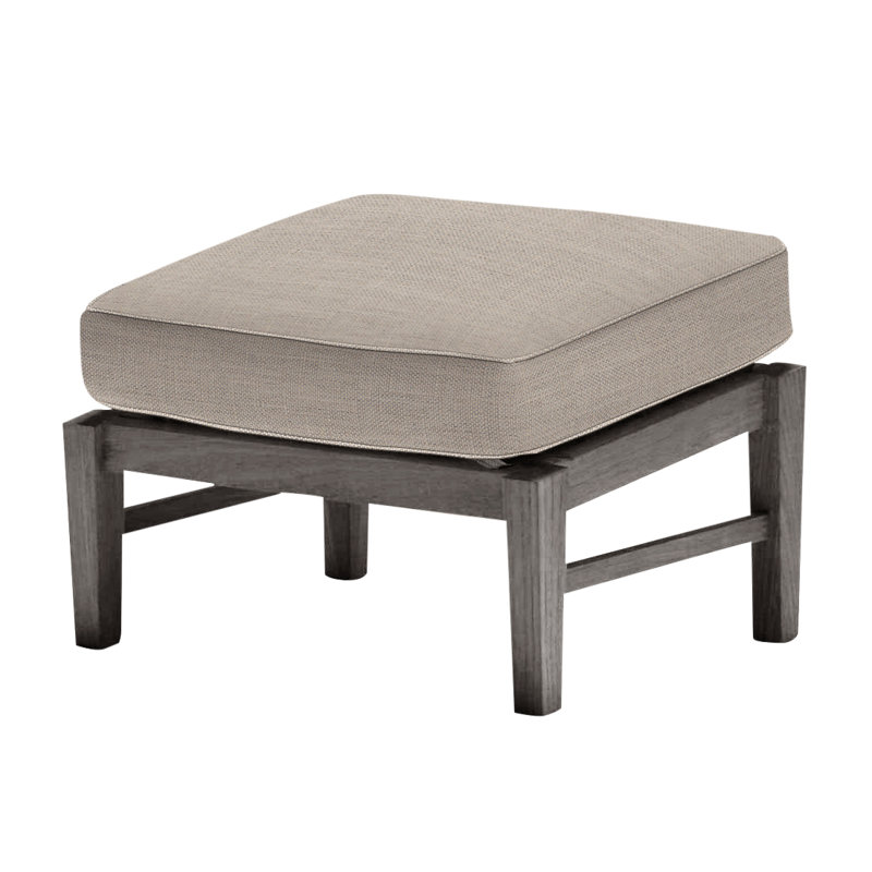 Croquet Outdoor Teak Ottoman with Cushion, Dove Sunbrella® Linen, Welt, Oyster Teak
