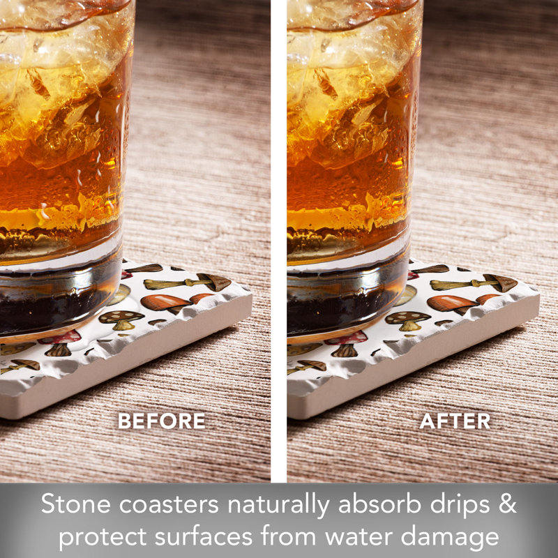 Mushroom Harvest 4-Pack Tumbled Tile Stone Coasters