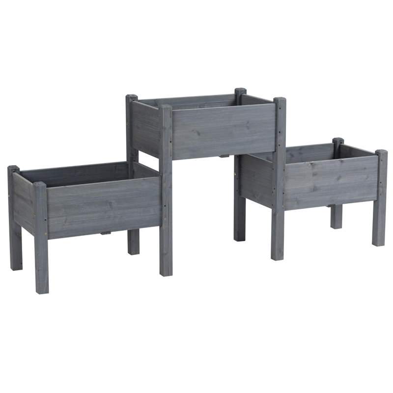 Raised wooden garden bed with drainage holes, Gray