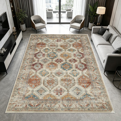 1PC Vintage Distressed Persian Bohemian Floral Trellis area rugs for Living Room, Soft and Comfortable, Suitable for all seasons, easy-to-maintain, machine washable Indoor floor mat, Under Table Farmhouse suitable for dining room, bedroom, home
